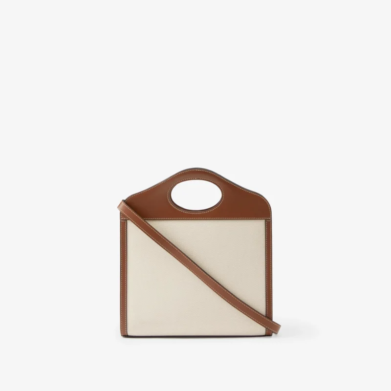 BURBERRY MINI TRI-TONE COTTON CANVAS and LEATHER POCKET BAG - Image 3