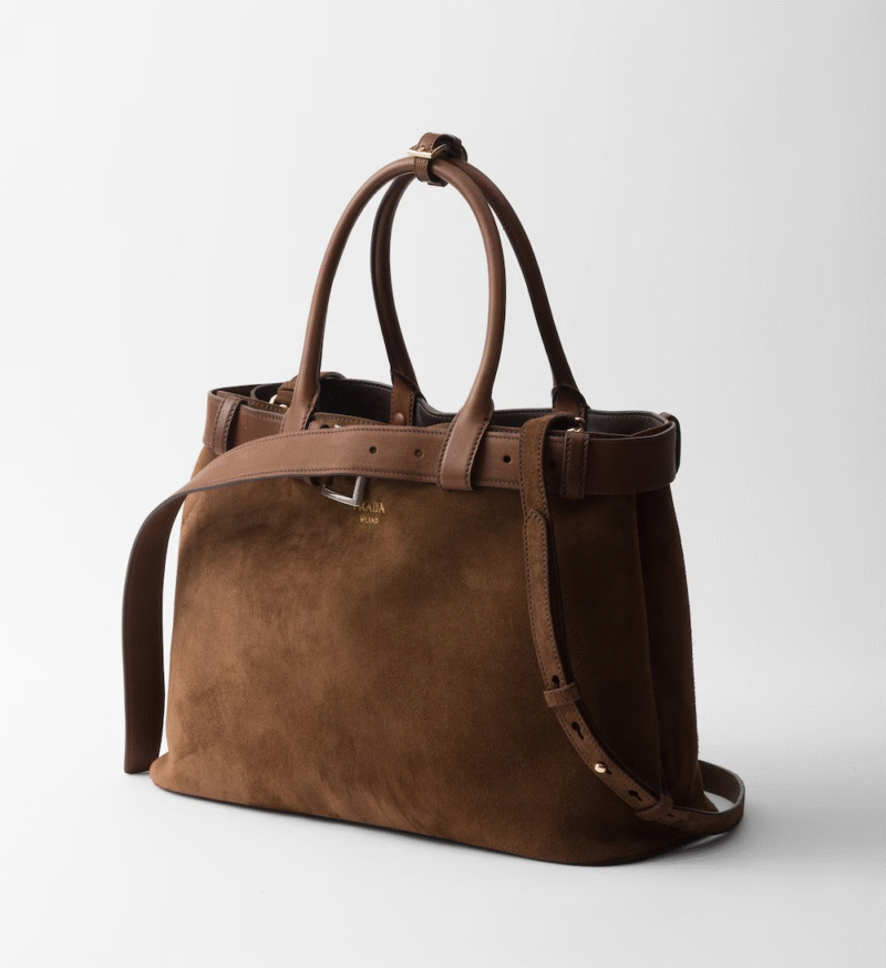 PRADA LARGE BUCKLE PRADA BUCKLE SUEDE BAG WITH BELT - Image 5