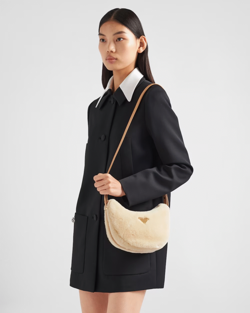 Prada Arqué shearling and leather shoulder bag - Image 2
