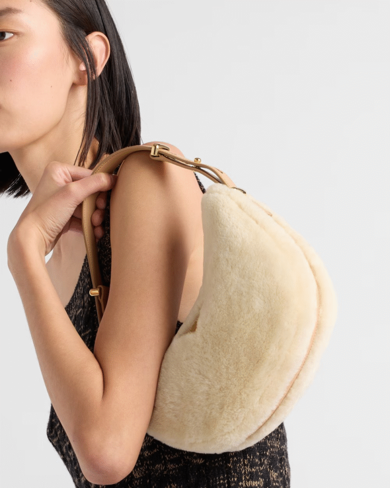 Prada Arqué shearling and leather shoulder bag - Image 4