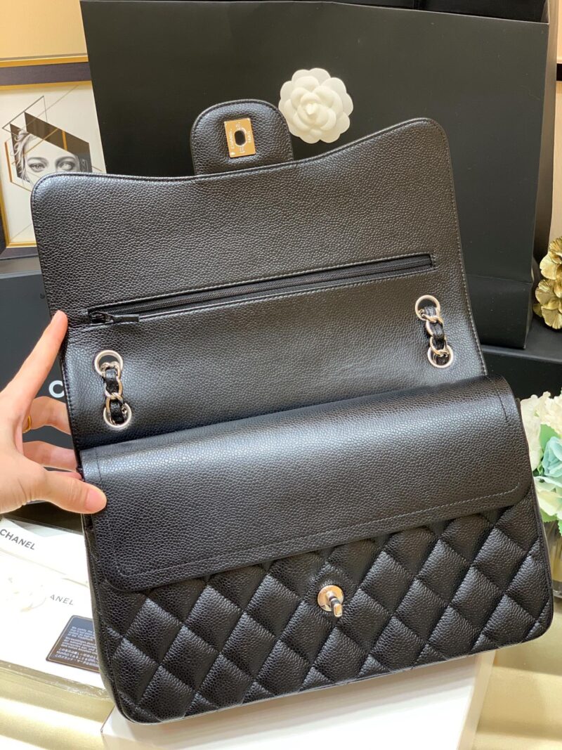 Ch@nel Flap Bag-Cavir Leather-Silver-30CM - Image 9