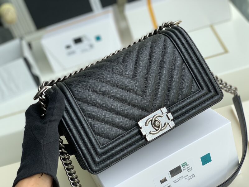 Ch@nel Boy Bag-Caviar-25CM - Image 3