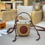 Chloé Mini Horse Medal Basket In Natural Fibers-14x12.5x14CM